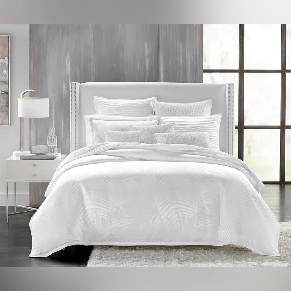 Hudson Park Palmetto Silk Blend Queen Duvet Cover + 2-Pillow Shams in White NWT